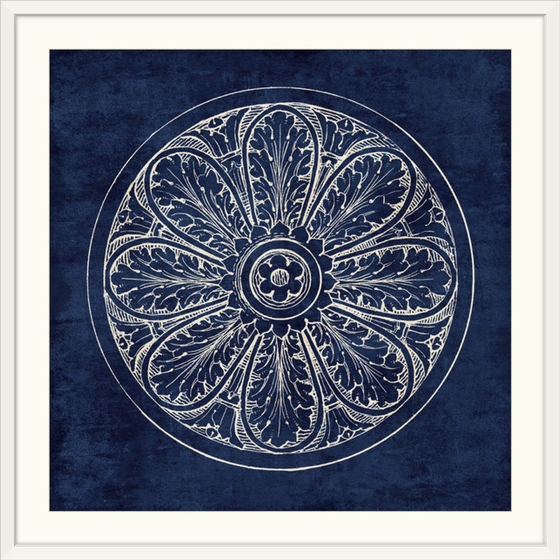 «Rosette VIII», reproduction d'impression graphique en indigo, H 24 po x l 24 po x P 1 po, Cadre blanc