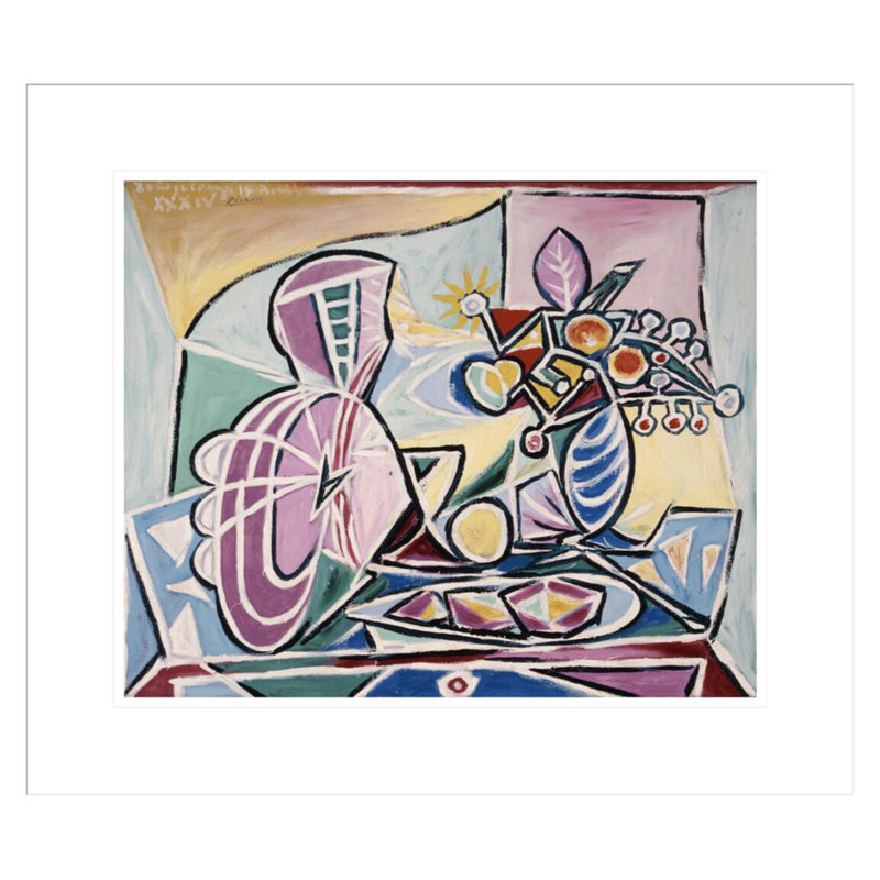 Mandoline et vase de fleurs par Pablo Picasso, impression giclée encadrée, H 17,75 po x l 20,45 po