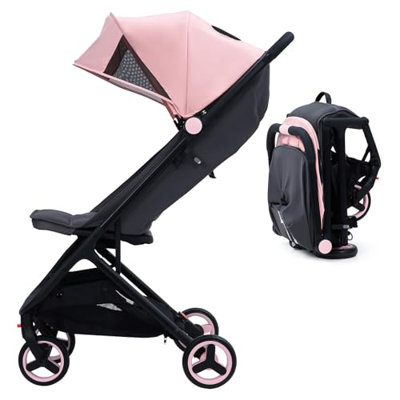 Poussette légère, poussette de voyage pliable à une main pour l'avion, siège et pavillon inclinables, suspension en douceur