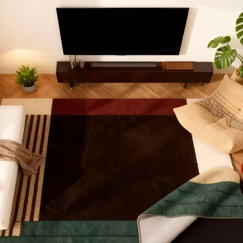 Multi-Color Geometric Area Rug, Brown & Green Block Abstract Rug, Soft Plush Accent Rug for Living Room, Bedroom & Dining Room