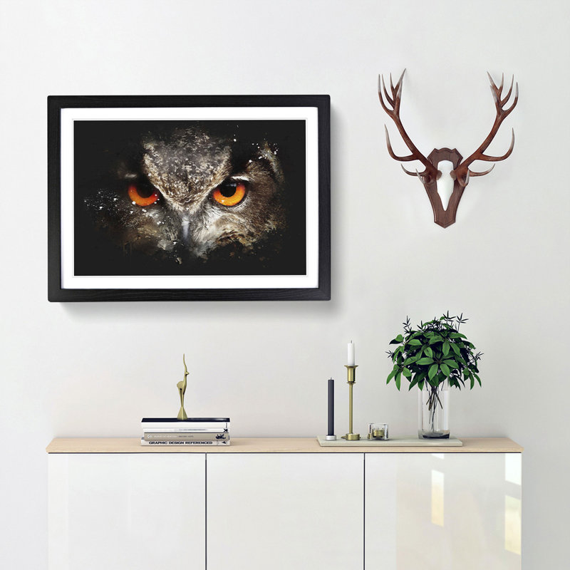Great Horned Owl - Framed Print, 45cm H x 63cm W x 2cm D, Black Framed