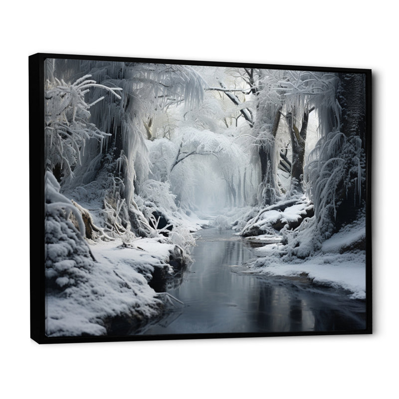 «Winter Silent Woods I - Winter Landscape», art mural sur toile, H 24 po x l 32 po x P 1 po, Cadre flottant noir