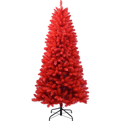 Red 4ft Tree, 456 Full - Bodied Tips, Hinged Branches For Easy Assembly, Stand Secure All Dense Hassle Setup, Metal Stand, Eye Catching Holiday Style