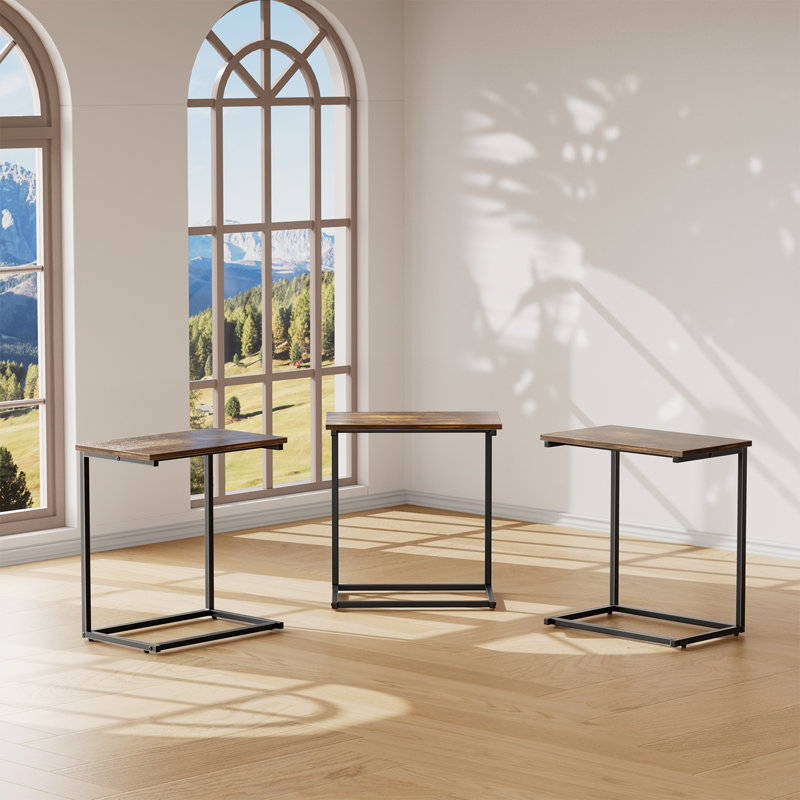 3-piece C-shaped End Table Set, Tv Tray Tables For Living Room, Sofa Side Tables & Nightstands, Rustic Snack & Breakfast Tables For Bedroom And Small Spaces