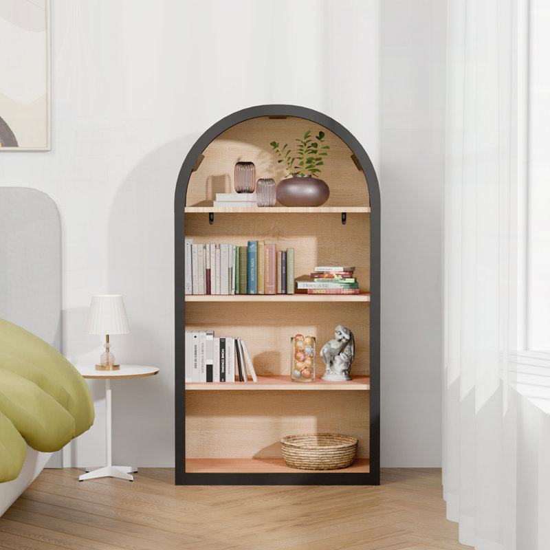 4-Tier Arched Bookshelf, 43" Tall Arched Bookcase With Storage Shelves