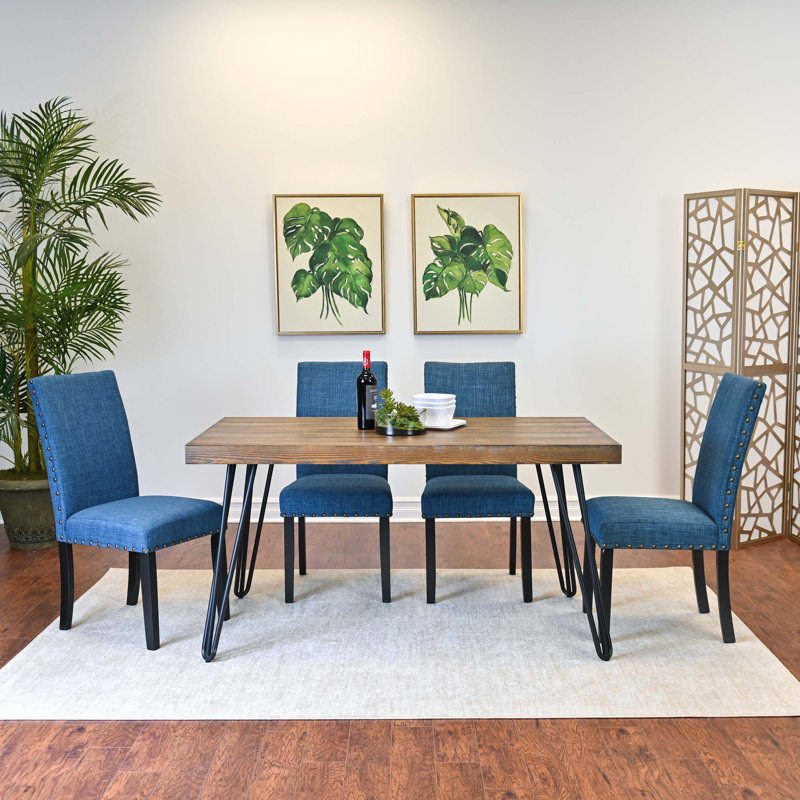 Ensemble de salle à manger 6 pièces avec table élégante et sièges, Bleu