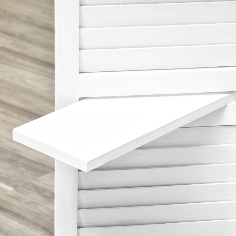 Paravent blanc, 4 panneaux de 67 po de hauteur avec 3 tablettes de présentation et pliable pour les tablettes de bureau / chambre à coucher