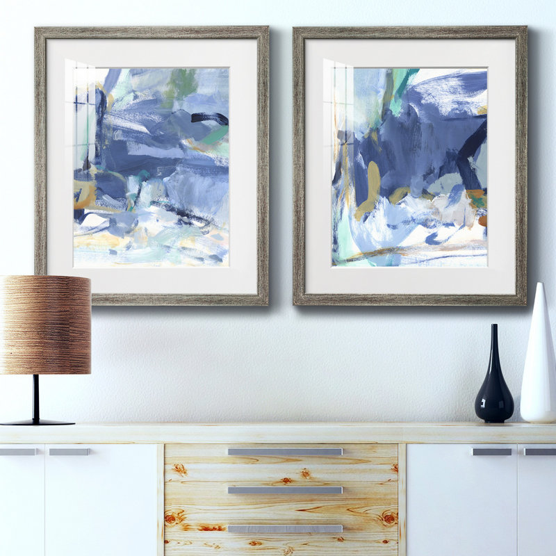 Chambre bleue I - Encadré sous verre, ensemble de 2, grand tableau mural pour salon