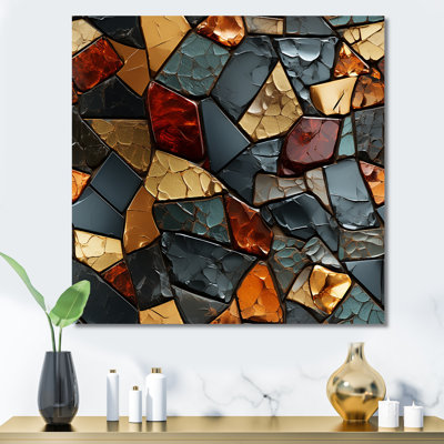 Gold And Blue Mosaic Tiles II - Abstract Tile Wall Art