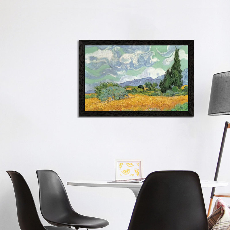 A Wheatfield With Cypresses, September 1889 (National Gallery, London) by Vincent Van Gogh - Painting on Canvas, Black Framed