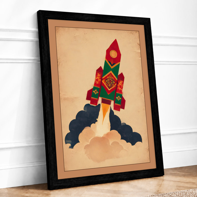 Rocket to the Sky Retro 1 Piece Single Picture Frame Wall Art, A3 - 42.0 x 29.7 cm, Black