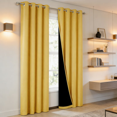 100% Blackout Thermal Curtains 84X52 Bright Yellow 2 Panels