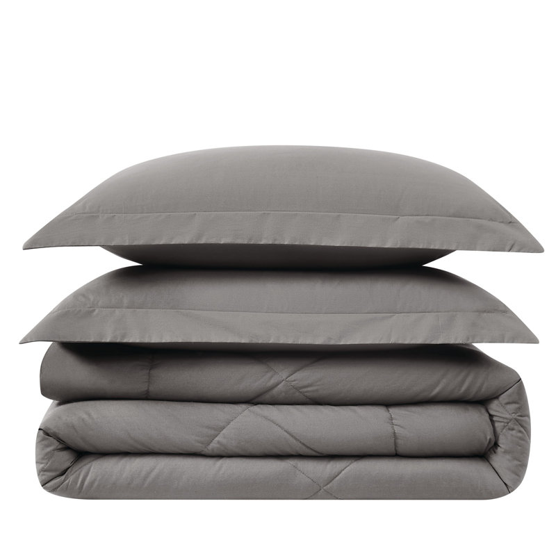 Gray Cotton Percale King Comforter Set with Down Alternative Fill