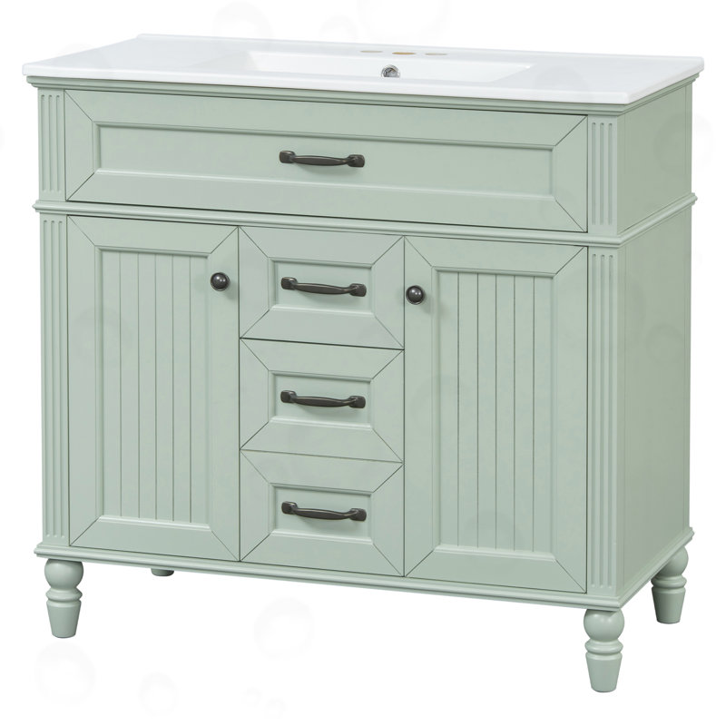 Bathroom Vanity With Sink Combo, Soft Close Doors And 2 Storage Drawers, Green