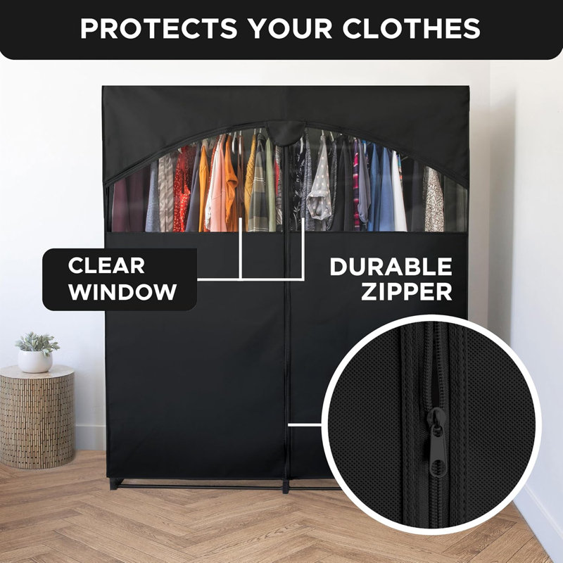 Garde-robe portable avec tringle en métal, Noir