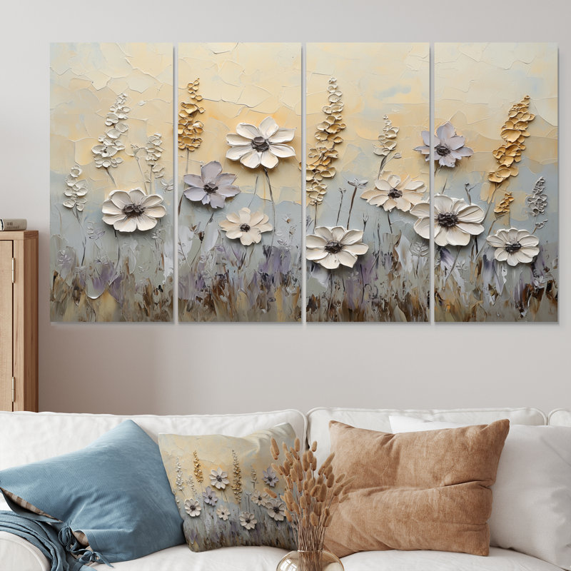 Jenssen - Wildflowers Wall Art - ensemble de 4 décorations murales traditionnelles, H 28 po x l 48 po