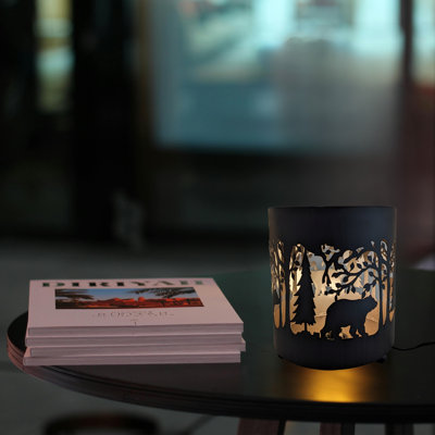 Veilleuse ours en métal et arbre en métal rustique - lampe de table avec silhouette en forêt pour décor de chalet, chalet et bois