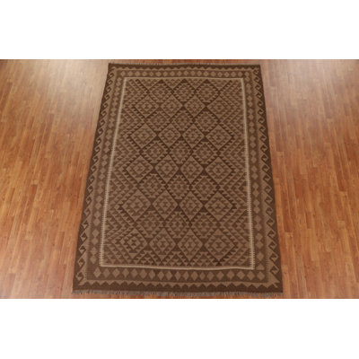 Brown Wool Kilim Reversible Area Rug 7x10