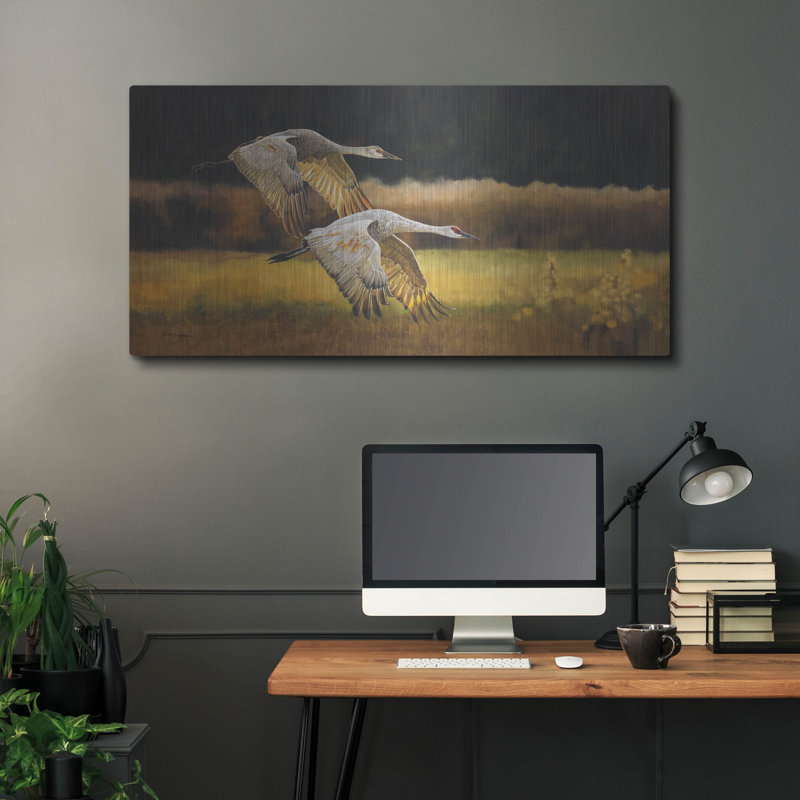 Art mural en métal luxueux «Sunlit Sandhill Wings» par Jim Brune, 48 po x 24 po, H 24 po x l 48 po