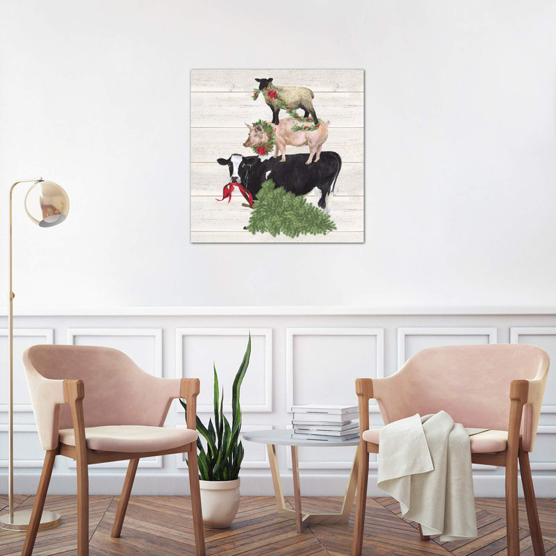 Christmas On The Farm VI - Trio Facing Left by Tara Reed - Wrapped Canvas Painting, 93.98 cm H x 93.98 cm W x 1.91 cm D
