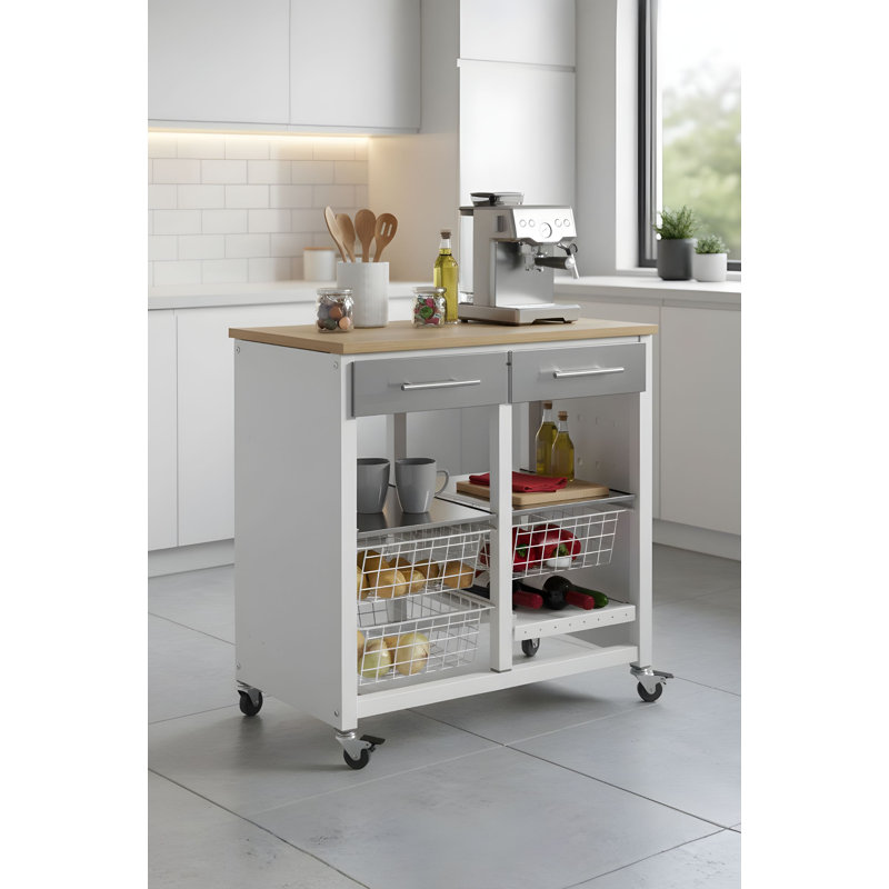 Nelida 71cm W Steel Kitchen Trolley and with Locking Wheels, Oak
