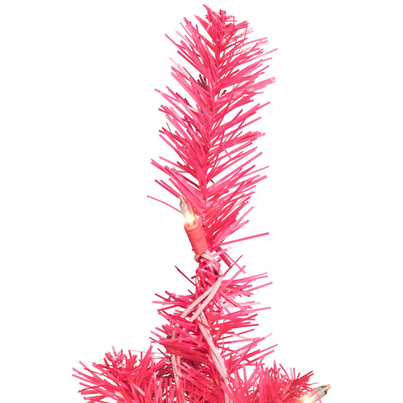 Artificial Tinsel Christmas Tree - Pink - Clear Lights, 7', Pre-Lit