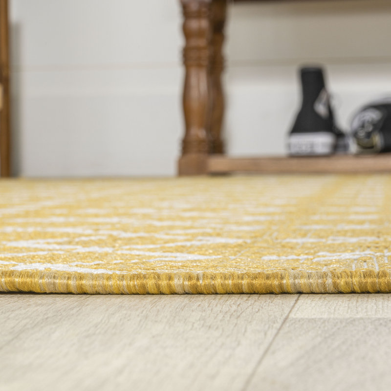 Tapis d'intérieur / extérieur Crompton, Jaune / crème, Rectangle 5 pi 3 po x 7 pi 7 po