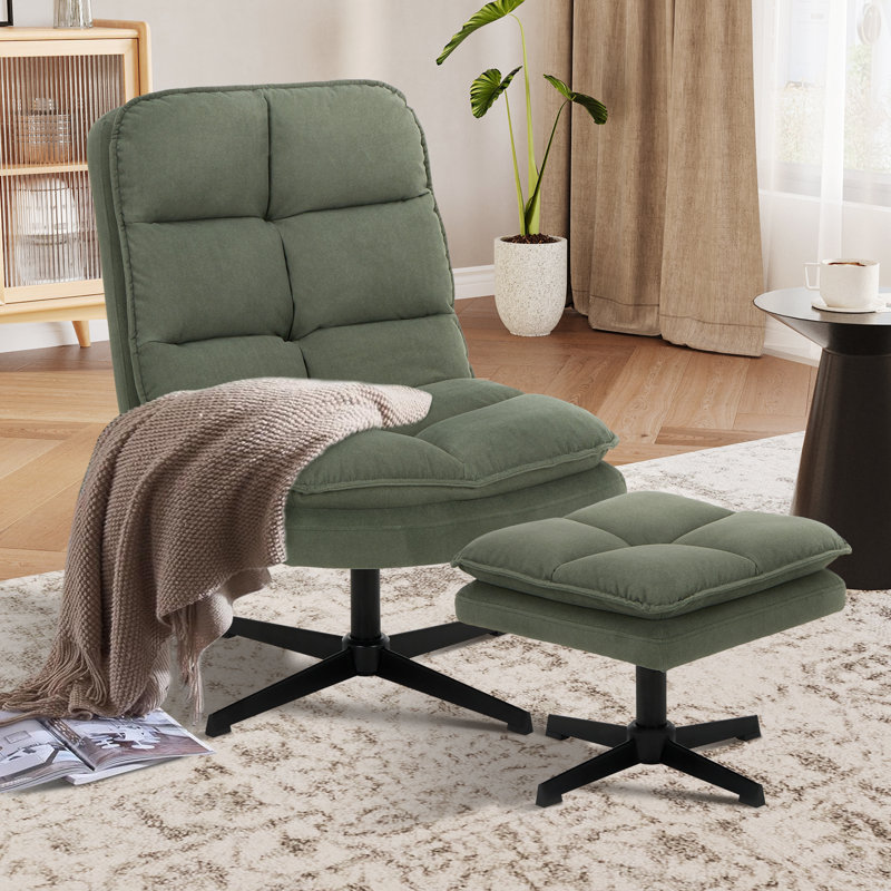 Chaise d'appoint rembourrée avec repose-pieds, Tissu vert