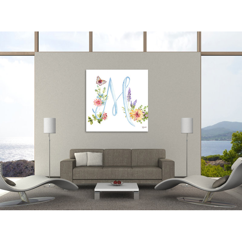 «Watercolor Herb Blossom Monograms: M», toile tendue par Winston Porter, H 12 po x l 12 po x P 1,5 po