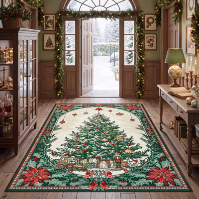 Vintage Christmas Tree Nutcracker Machine Washable Area Rug, Non-Slip Foldable Holiday Carpet for Living Room Dining Room Bedroom Playroom