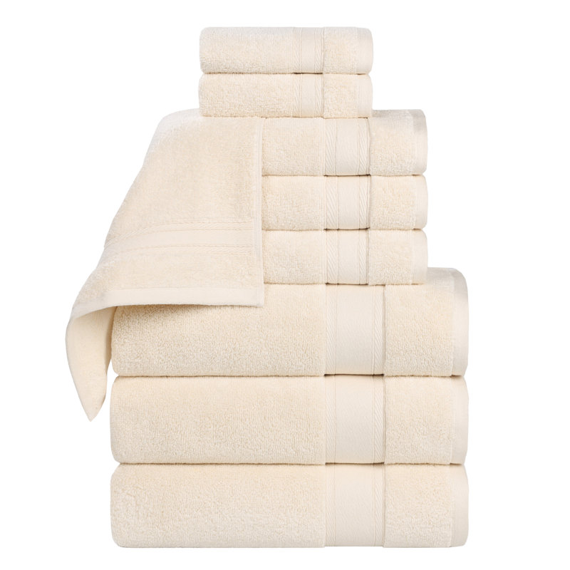 Belmont Zero Twist Cotton Medium Weight Soft Absorbent, Ivory, 9 Piece Towel Set