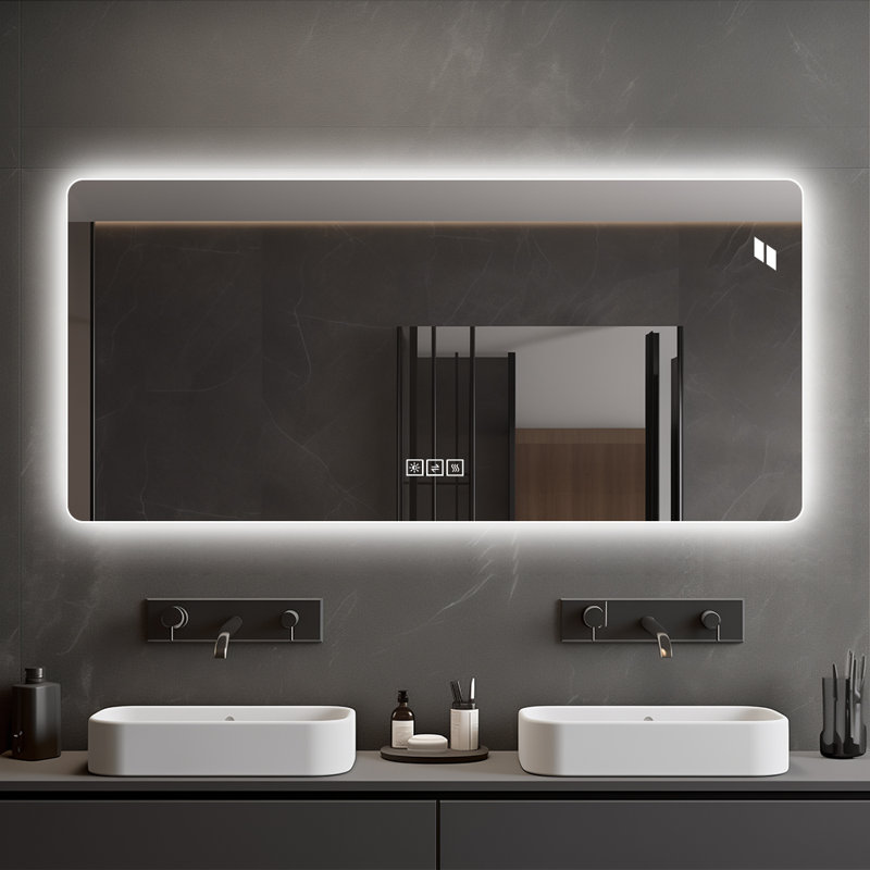 Miroir de salle de bain à DEL avec éclairage 3 couleurs à intensité variable, antibuée HD, fixation murale, 28" x 60"