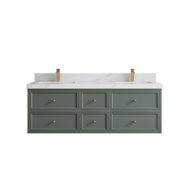 Roswell Floating 60 " W Wall Mounted 2 Double Vanity Bathroom Vanity With Quartz Top