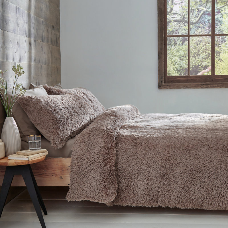 Cuddly Faux Fur Duvet Cover Set with Pillowcases, Single Duvet Cover - 1 Standard Pillowcase, Natural