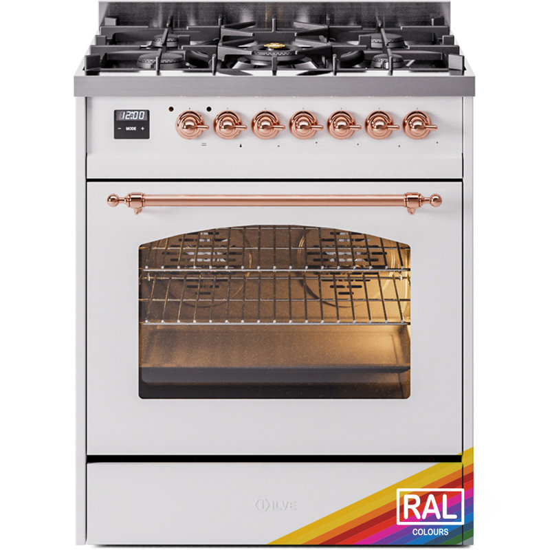 ILVE Nostalgie II 30 in Dual Fuel Range, Liquid Propane, Stainless Steel/Copper
