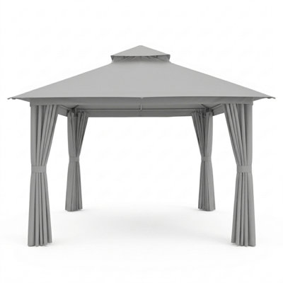 Gazebo de terrasse en acier Yardgrace, 3,66 m x 3,66 m, gris