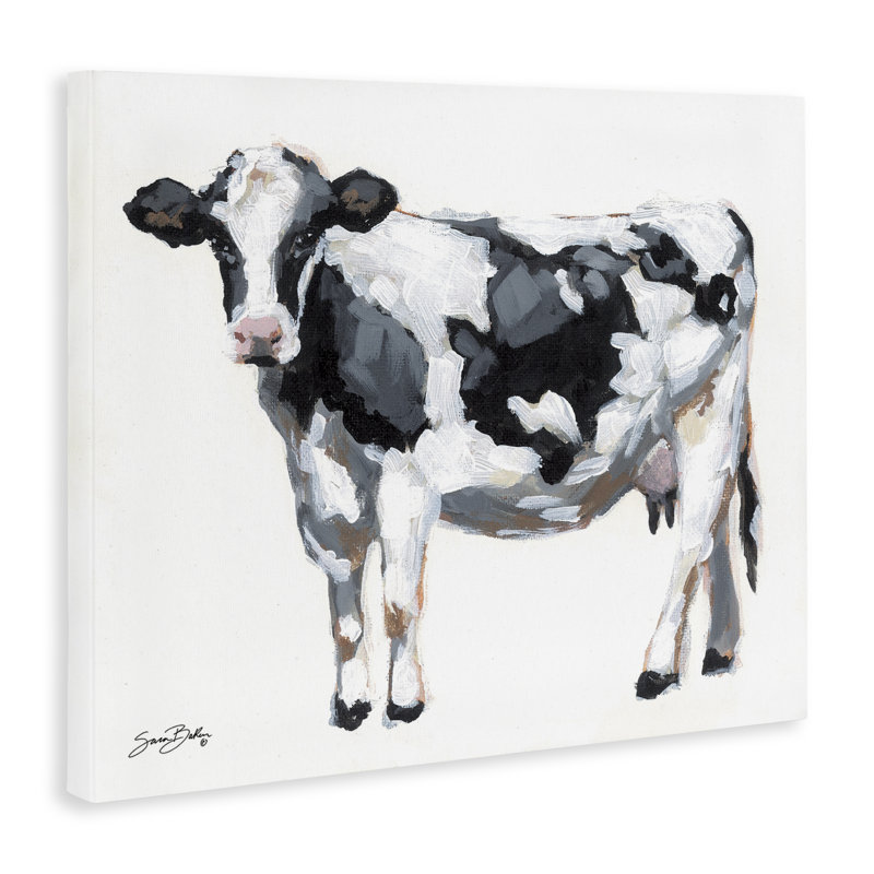 Vache laitière sur toile blanche, design par Sara Baker, H 24 po x l 30 po