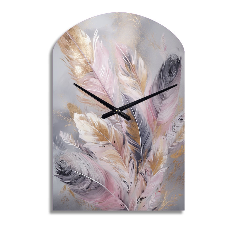 Pink Feather Wanderlust - Arch Shape Large Pink Wall Clock Sculpture, Moyenne