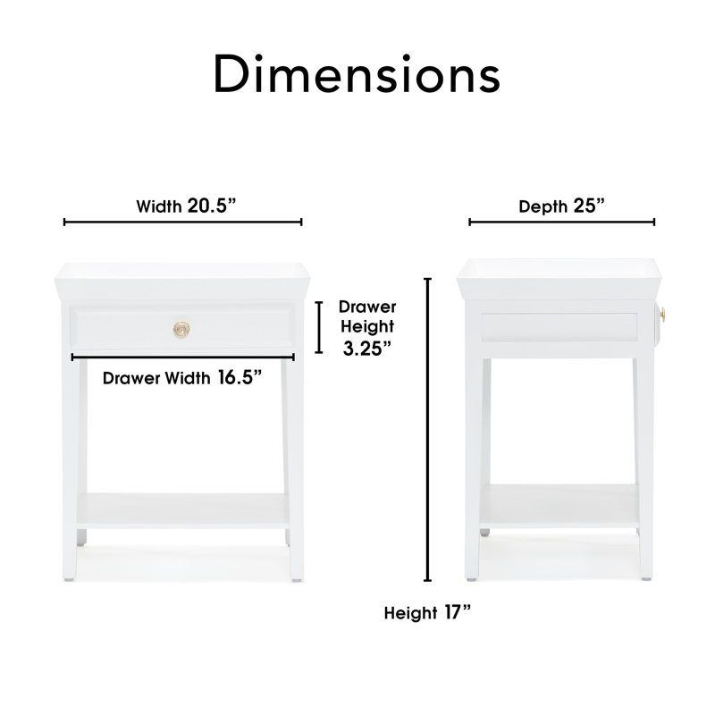 White and Gold Solid Wood Rectangular Bedside Table with Drawer