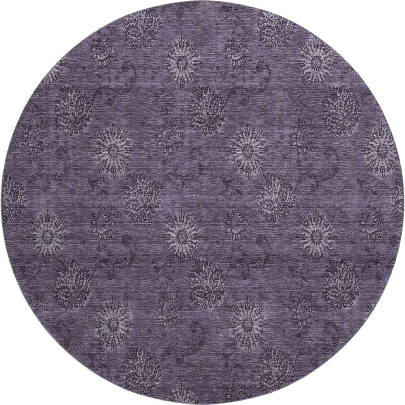 Premium Machine Washable Prisco Eggplant Rug, Round 8'