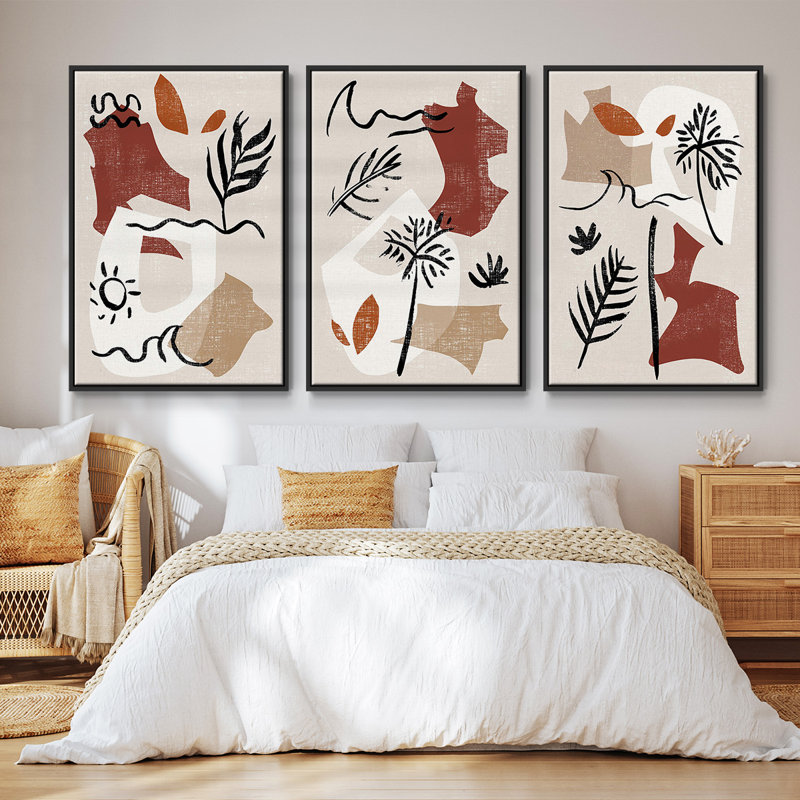 Soft Palms IV - Ensemble de 3 reproductions encadrées sur toile, Noir, H 40 po x l 78 po