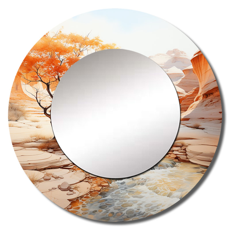 Sanura beige pêche Canyon Mirage - miroir décoratif Canyon, miroir mural rond beige, impression d'art en métal, 29 po x 29 po