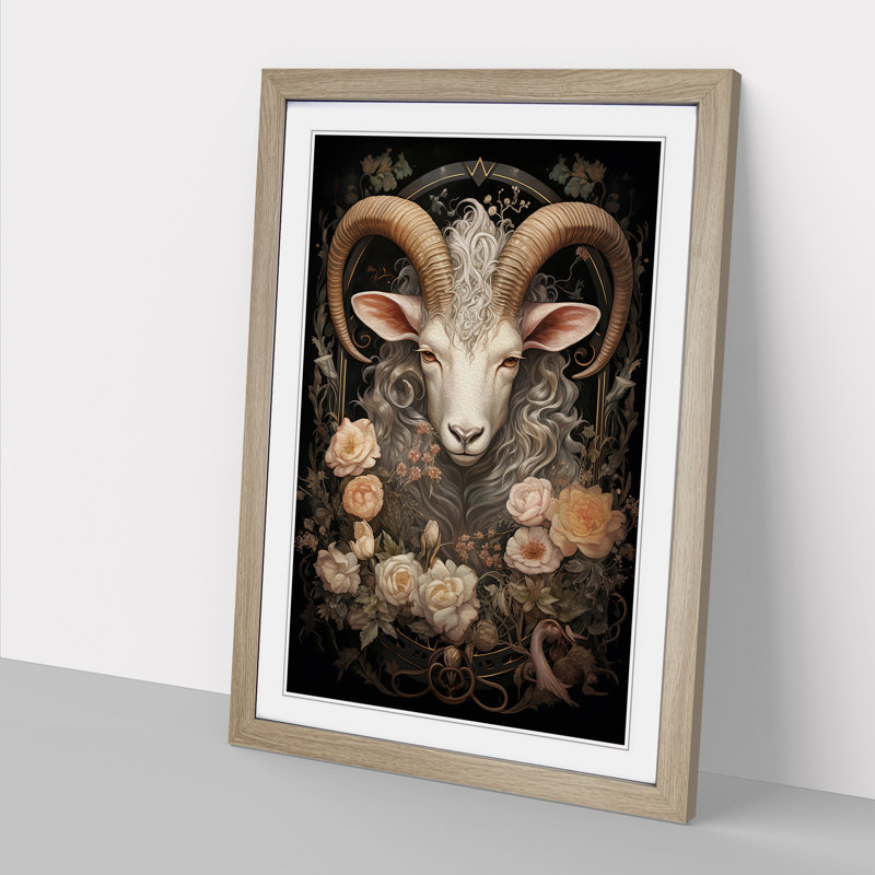 Capricorn Zodiac Victorian - Single Picture Frame Print on Wood, 46cm H x 34cm W x 2cm D, Oak Framed