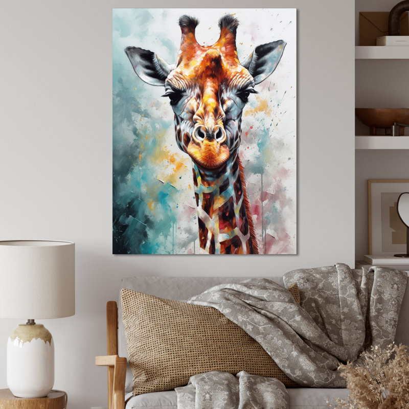 Portrait abstrait de girafe - Art mural girafe, H 44 po x l 34 po, Toile tendue