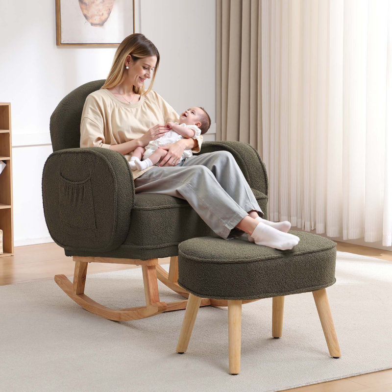 Chaise berçante rembourrée avec repose-pieds Teddy, Vert