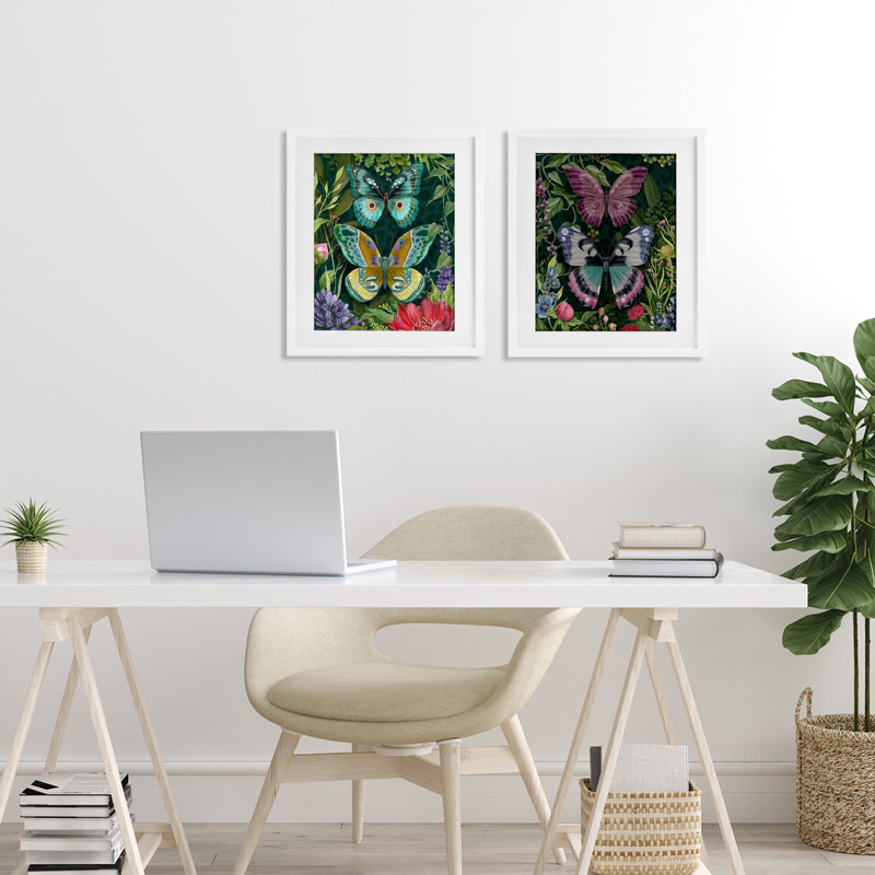 Wild Garden Butterflies, ensemble de 2 reproductions encadrées sous verre, par Nicole Tamarin, H 16 po x l 13 po