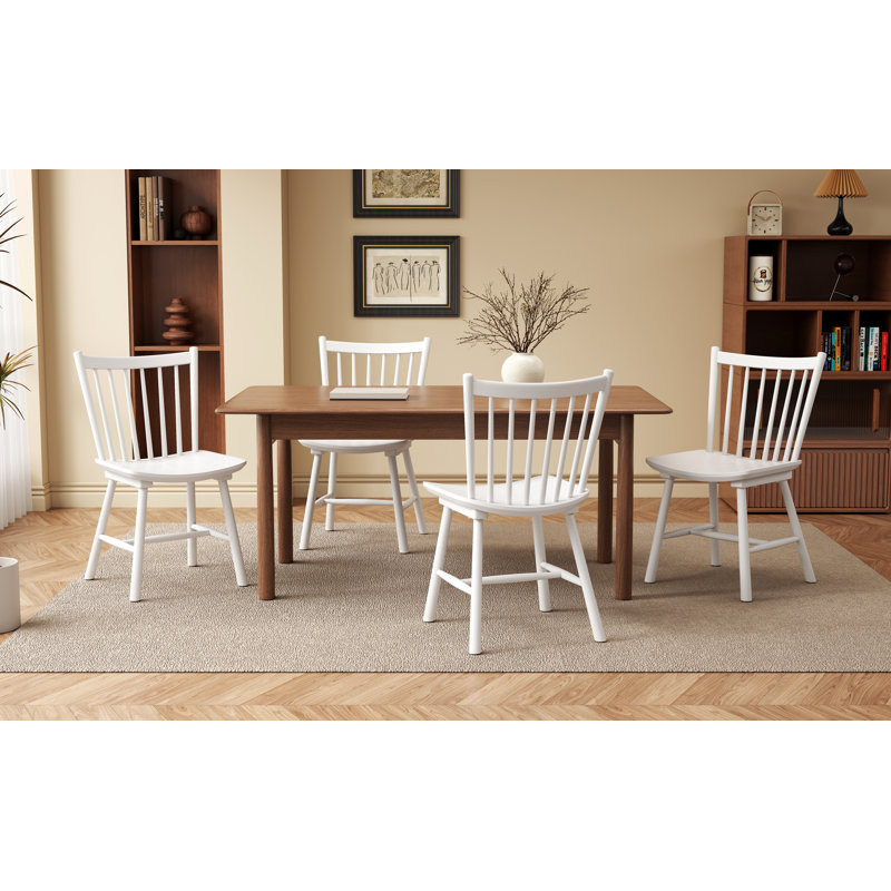 Solid Wood Windsor Dining Chairs Set of 4, White