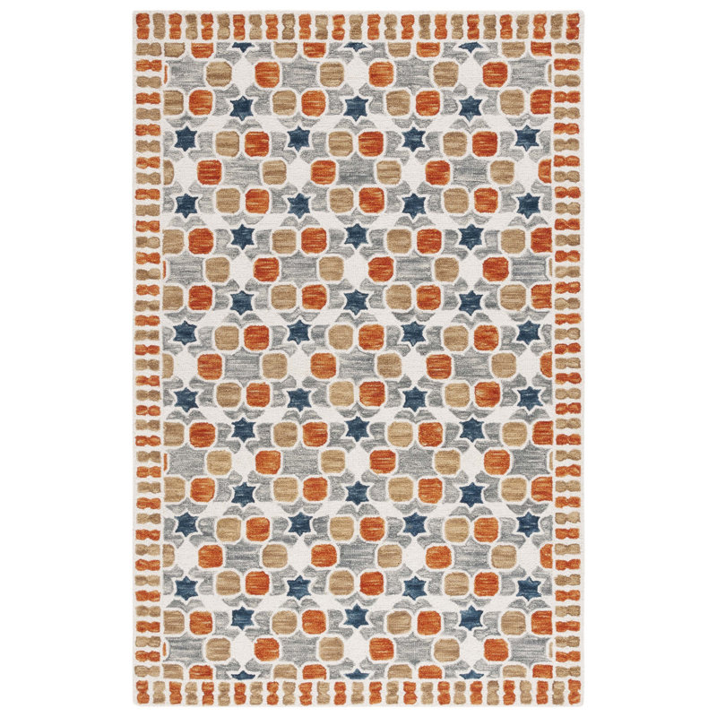 Tapis en laine / coton touffeté à la main Vahakn en ivoire / gris, Rectangle 4pi x 6 pi