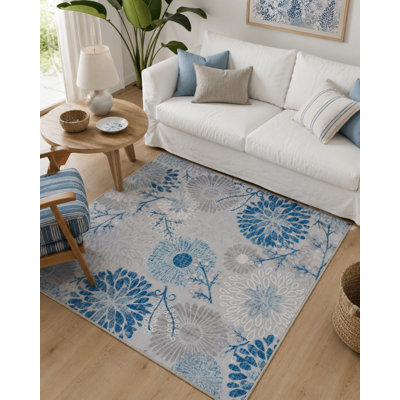 Snowflake Blue Coloured Woven Washable Carpet