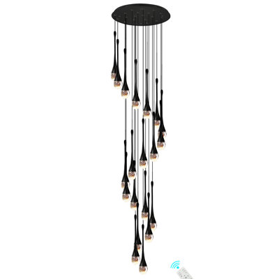Dulzaides 136" High 20-Lights Black Spiral Stair Chandelier LED 3000-6000K Dimmable